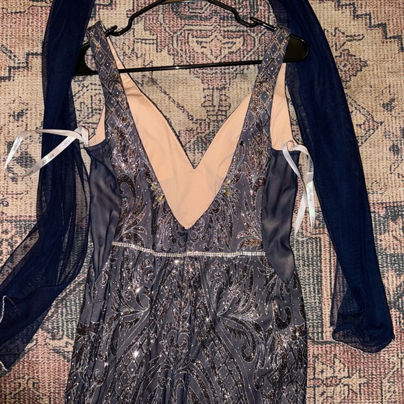 Jovani silver and Navy elegant dress with matching scarf - Picture 8 of 8